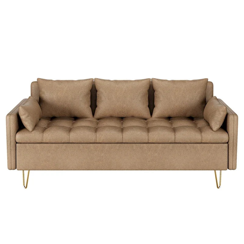GIMMYFIVE 3-Seater Leather Sofa with Cushion, Couch for Living Room