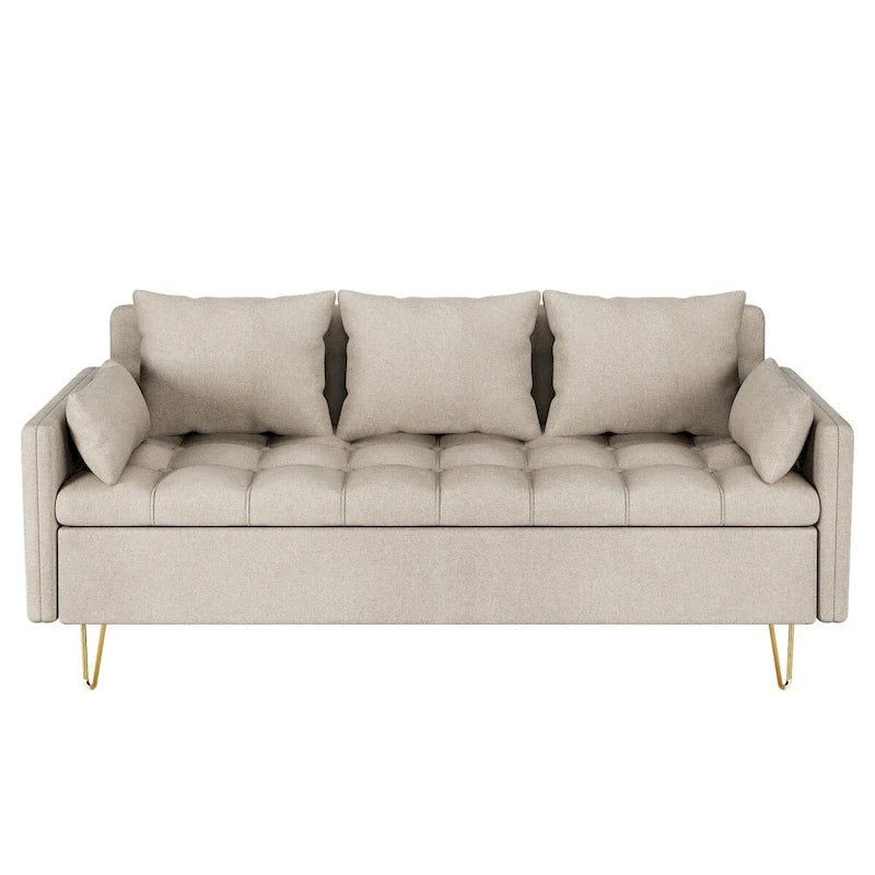 GIMMYFIVE 3-Seater Leather Sofa with Cushion, Couch for Living Room