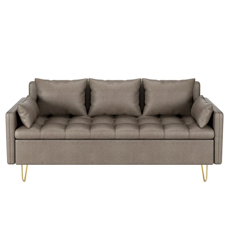 GIMMYFIVE 3-Seater Leather Sofa with Cushion, Couch for Living Room