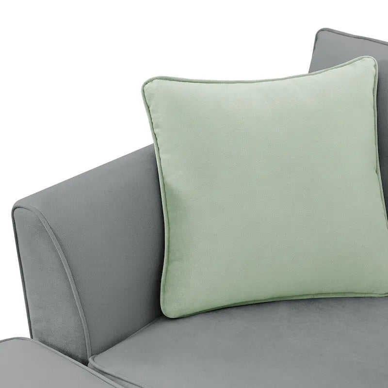 112-inch L-shaped 7-seat Modular Sectional Sofa with Ottoman and Three Pillows - 112W x 87D x 33H