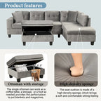 104.5-inch Modern L-shaped Sectional Sofa with Storage Ottoman and Reversible Chaise - 104.5W x 74.5D x 33.5H