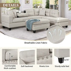 104.5-inch Modern L-shaped Sectional Sofa with Storage Ottoman and Reversible Chaise - 104.5W x 74.5D x 33.5H