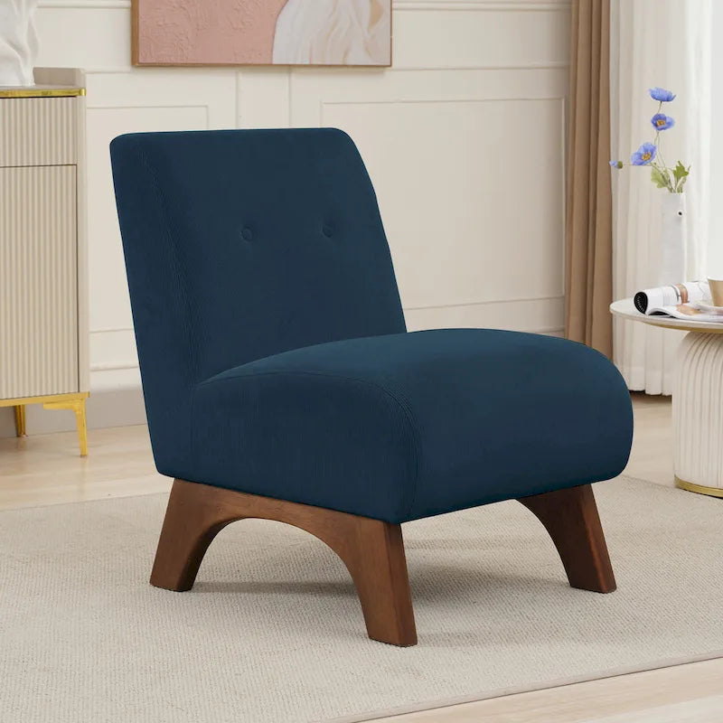 Corduroy Aremless Accent Chair with Solid Wood Legs & Padded Seat