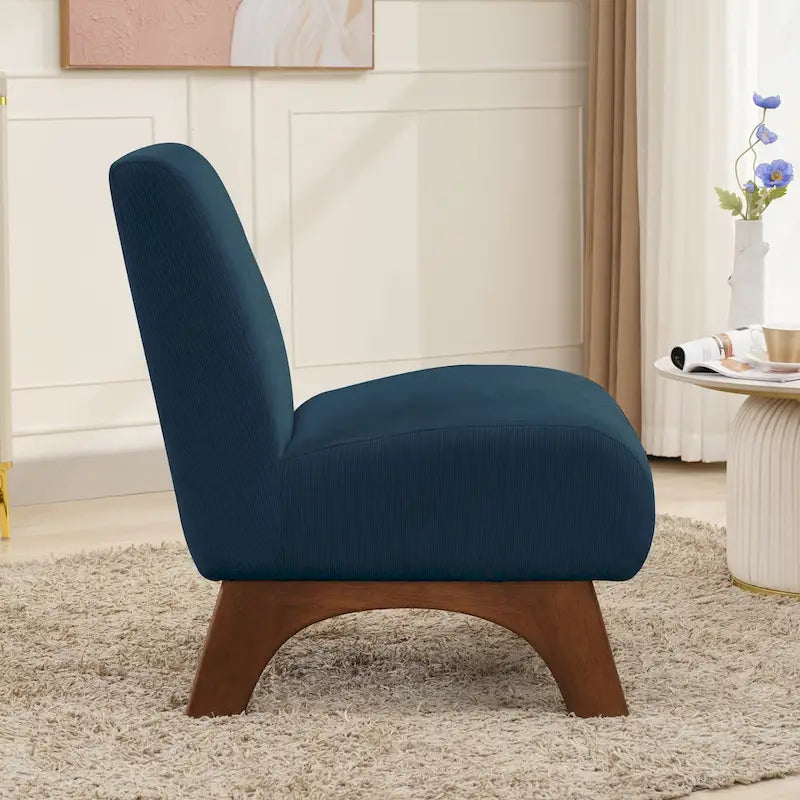 Corduroy Aremless Accent Chair with Solid Wood Legs & Padded Seat