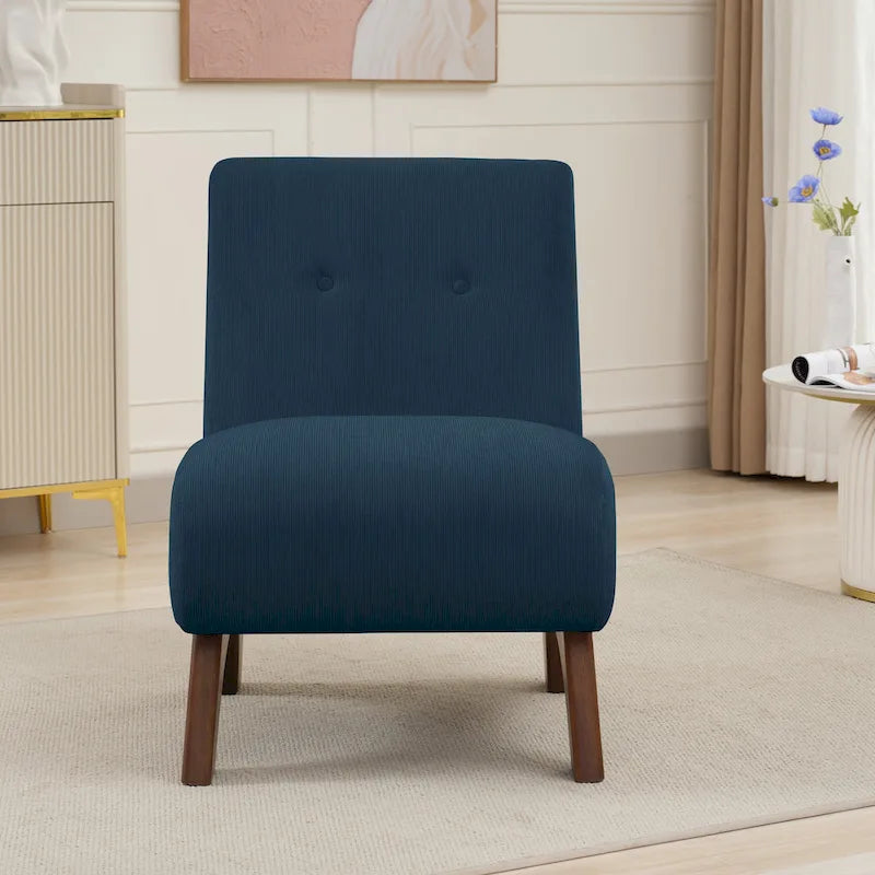 Corduroy Aremless Accent Chair with Solid Wood Legs & Padded Seat