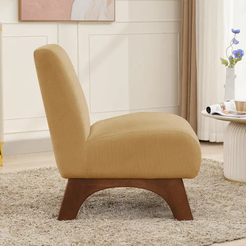 Corduroy Aremless Accent Chair with Solid Wood Legs & Padded Seat