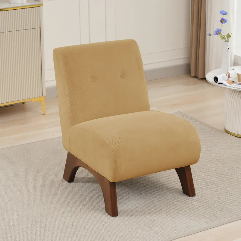 Corduroy Aremless Accent Chair with Solid Wood Legs & Padded Seat