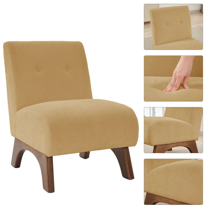 Corduroy Aremless Accent Chair with Solid Wood Legs & Padded Seat