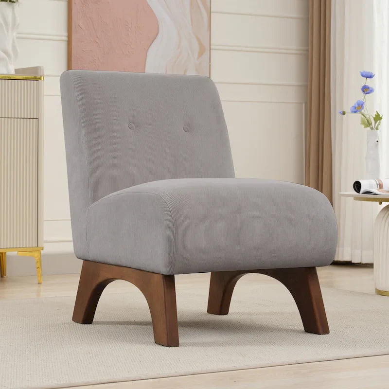 Corduroy Aremless Accent Chair with Solid Wood Legs & Padded Seat