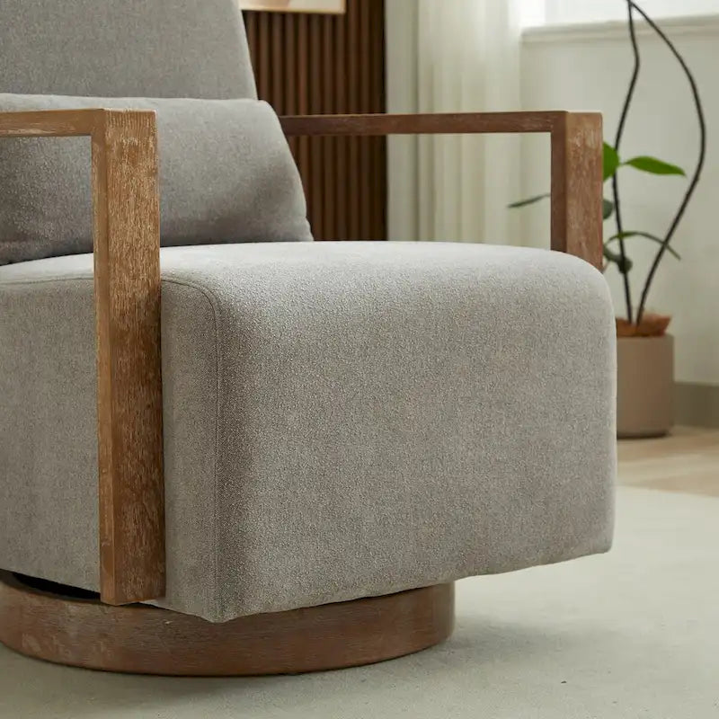 30.3W Swivel Modern Upholstered Accent Chair with Solid Wood Armrests