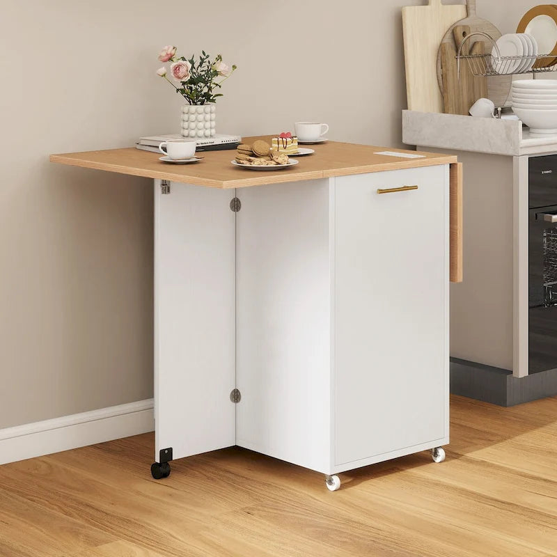 Moasis Foldable Kitchen Island With Trash Can Storage Cabinet & Power Outlet