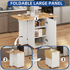 Moasis Foldable Kitchen Island With Trash Can Storage Cabinet & Power Outlet