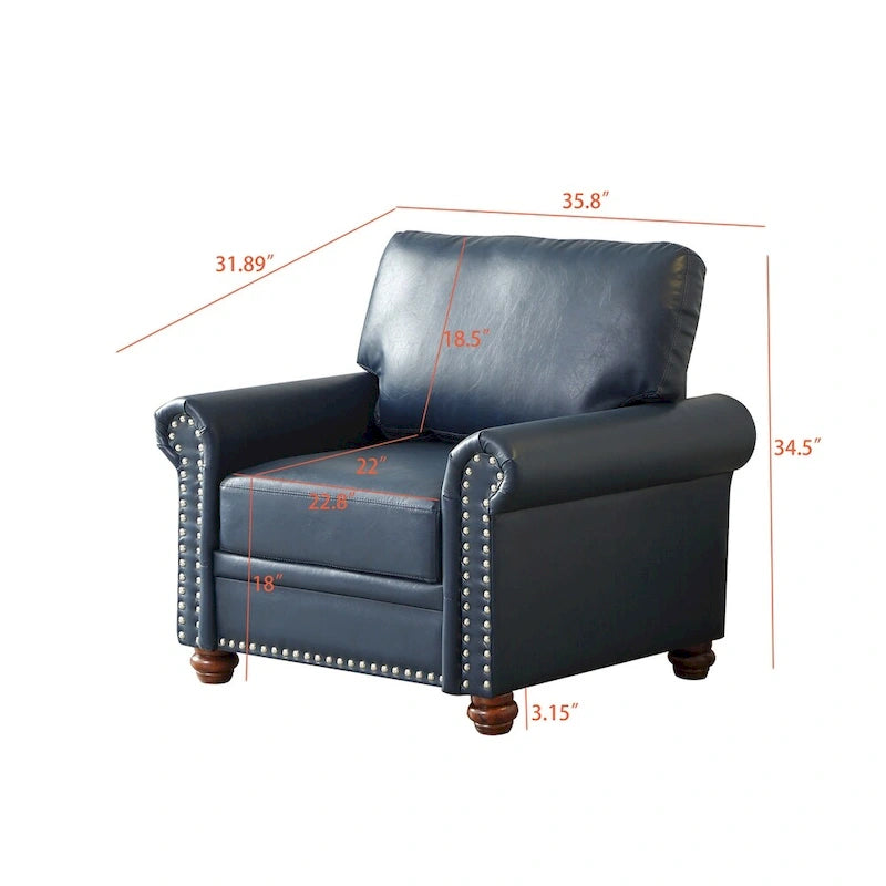 Leather Single Sofa Chair with Wood Leg and Nails Decoration