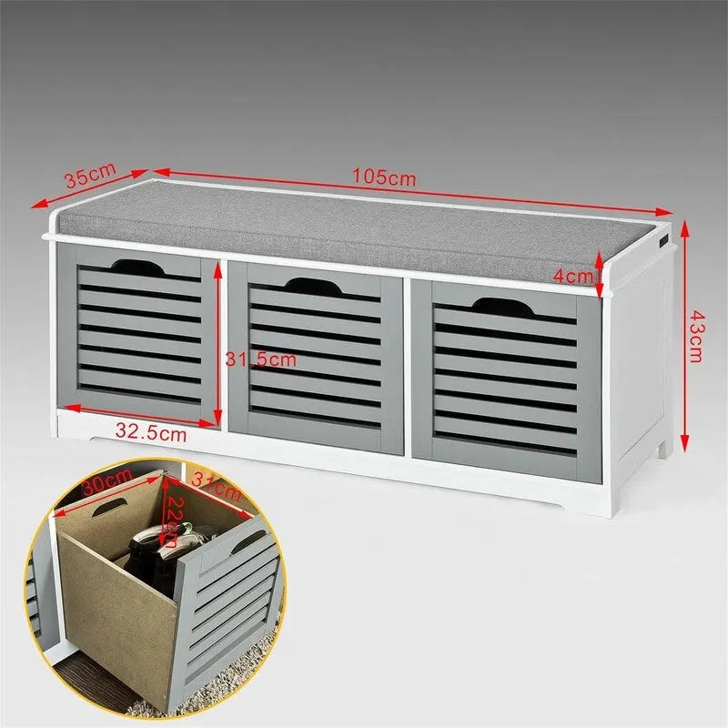 Storage Bench with 3 Drawers - 13.78D x 41.34W x 16.93H