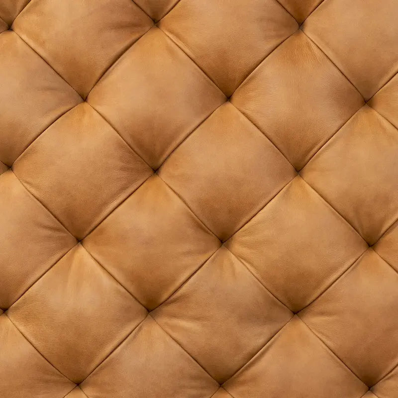 Poly & Bark Turin Ottoman in Cognac Tan with Wood Legs - Full Grain Genuine Italian Leather