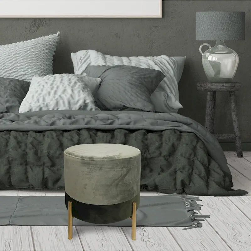 Round Shape Velvet Metal Leg Stool Ottoman