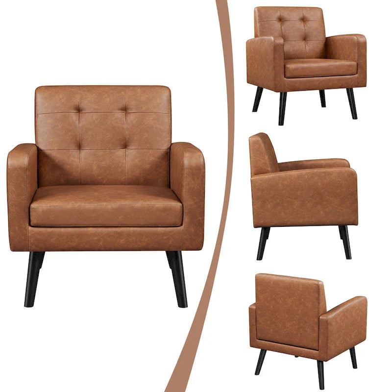 Yaheetech Modern Faux Leather Tufted Accent Chair with Solid Wood Legs - 28.52933