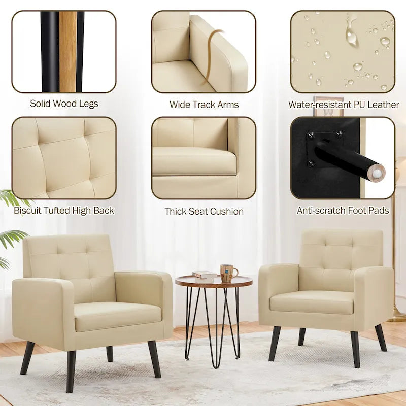 Yaheetech Modern Faux Leather Tufted Accent Chair with Solid Wood Legs - 28.52933