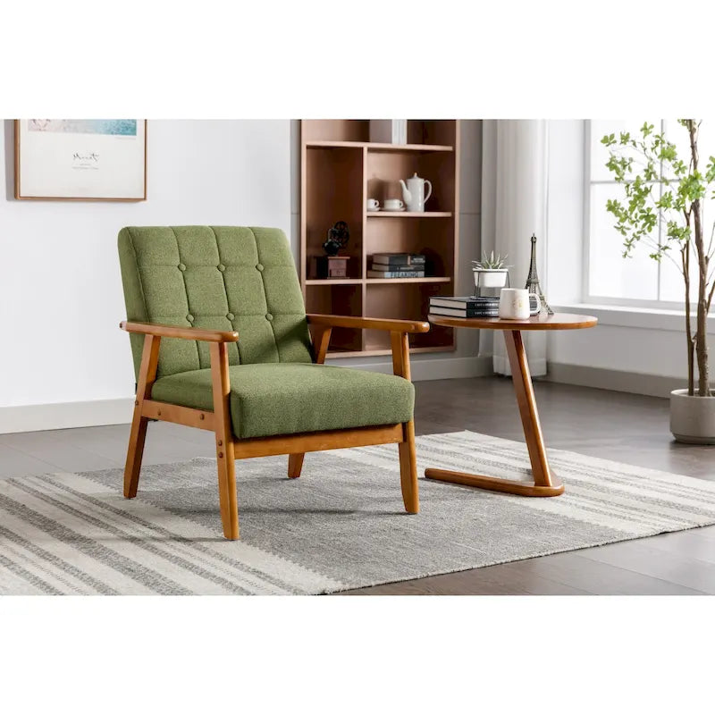 Mid-Century Modern Wooden Upholstered Accent Arm Chair