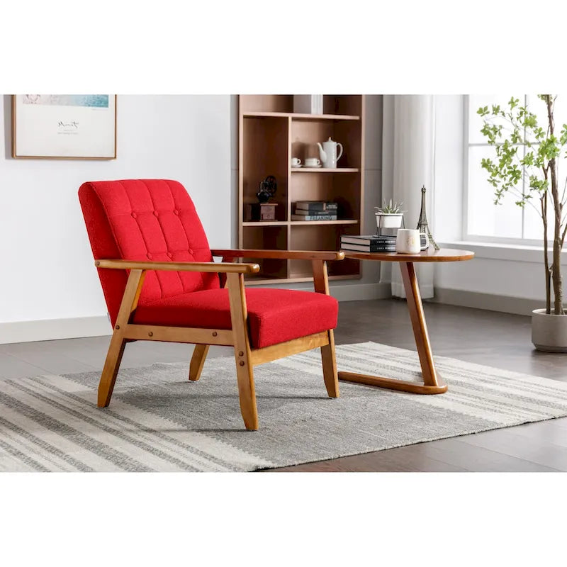 Mid-Century Modern Wooden Upholstered Accent Arm Chair