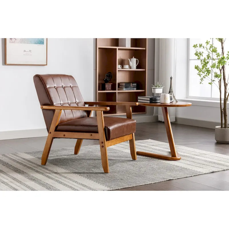 Mid-Century Modern Wooden Upholstered Accent Arm Chair