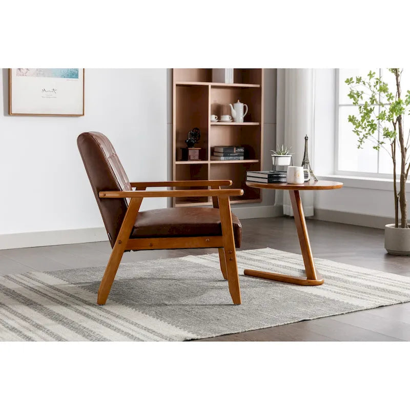 Mid-Century Modern Wooden Upholstered Accent Arm Chair