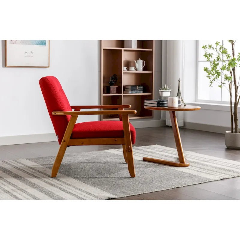 Mid-Century Modern Wooden Upholstered Accent Arm Chair