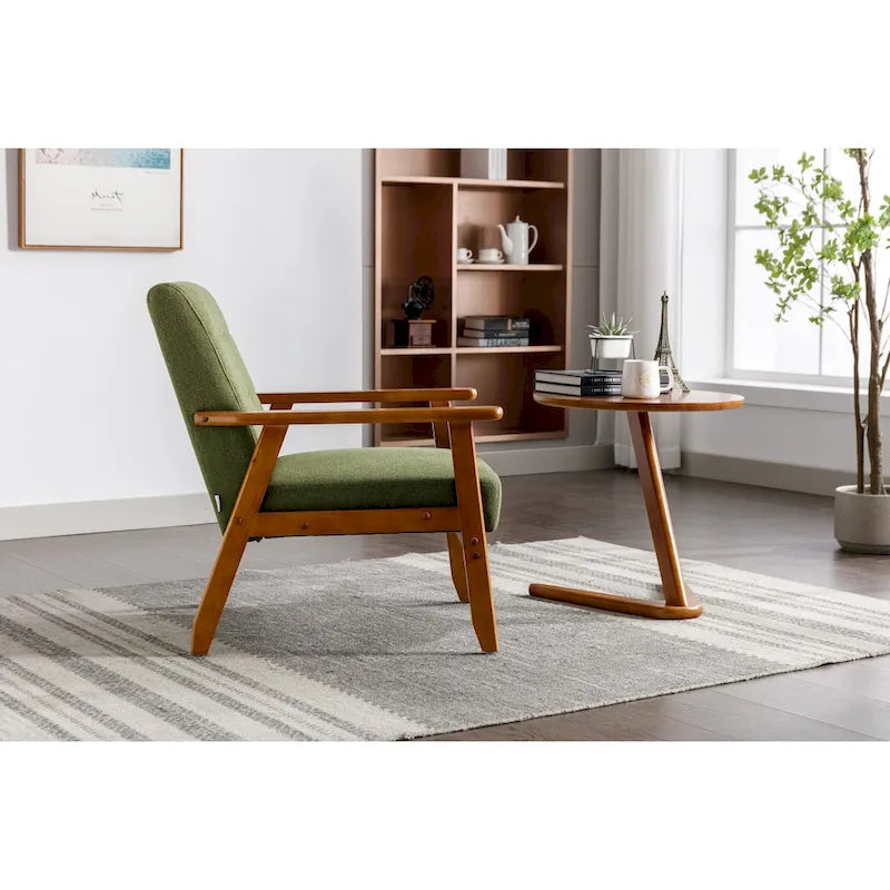Mid-Century Modern Wooden Upholstered Accent Arm Chair