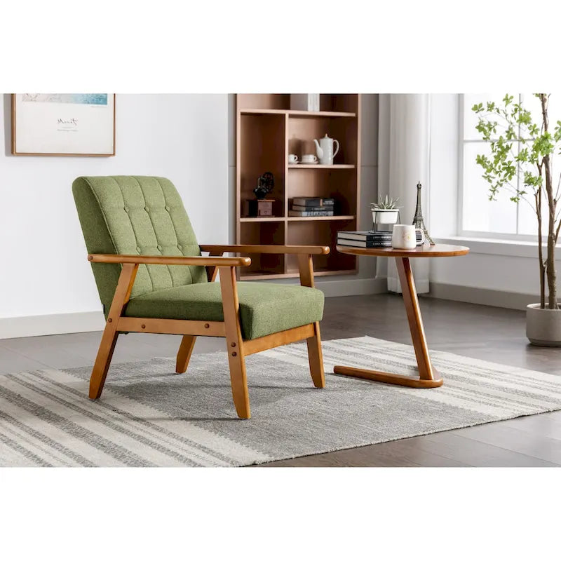 Mid-Century Modern Wooden Upholstered Accent Arm Chair