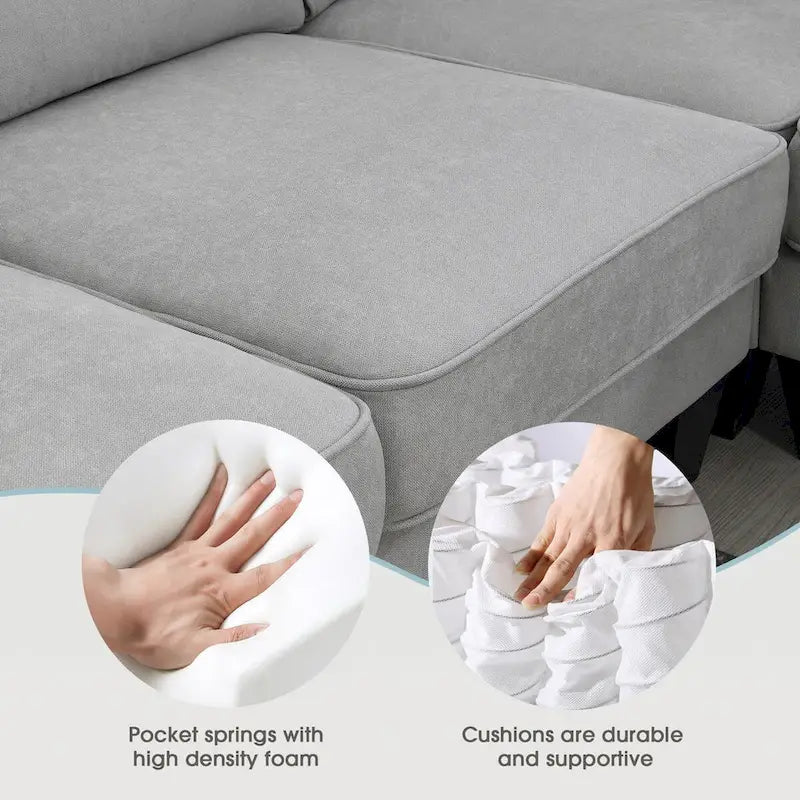 89*89 Oversized Velvet Modern Sectional Sofa,Large L Shaped Upholstered Indoor Furniture with Double Cushions,Grey