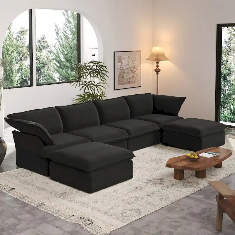 163 U-Shaped Convertible Modular Sectional Sofa, Down Filled Comfort Overstuffed Upholstered
