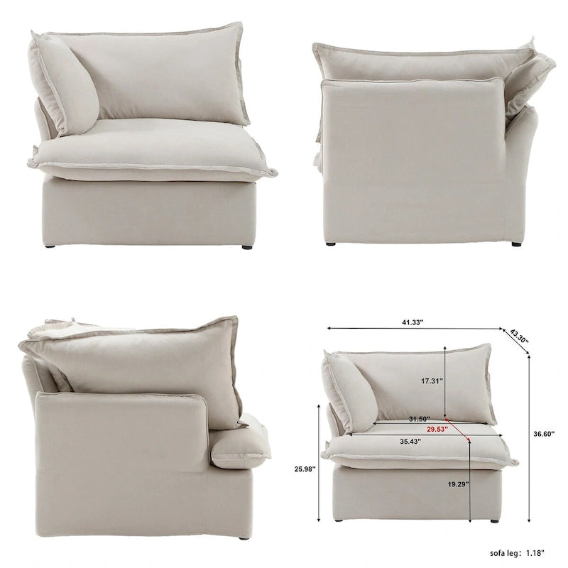 163 U-Shaped Convertible Modular Sectional Sofa, Down Filled Comfort Overstuffed Upholstered
