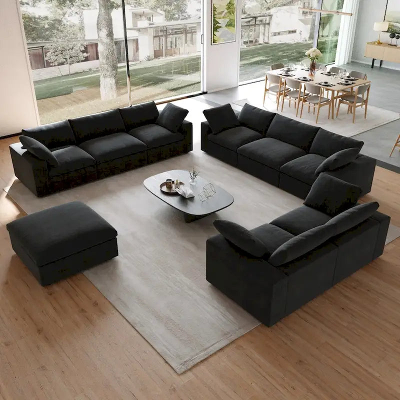 3PCS Living Room Sofa Set, Cloud Modular Sectional Sofa with Storage Ottoman