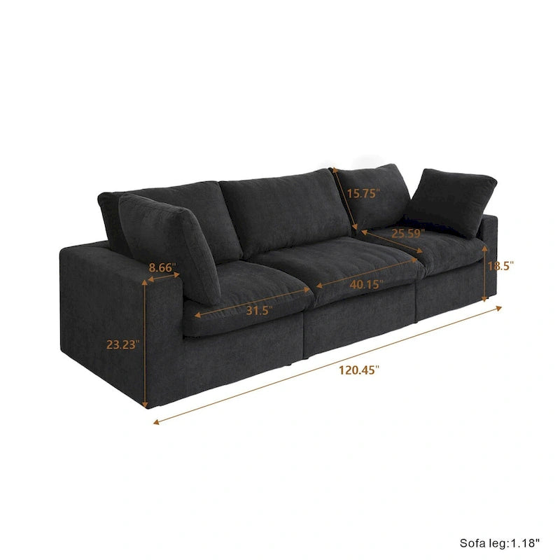 3PCS Living Room Sofa Set, Cloud Modular Sectional Sofa with Storage Ottoman