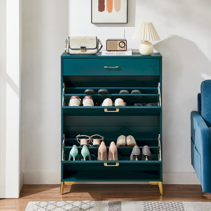Shoe Storage Cabinet for Entryway, Free Standing Organizer with 2 Flip Drawers, Hidden Shoe Rack for Doorway Hallway Closet