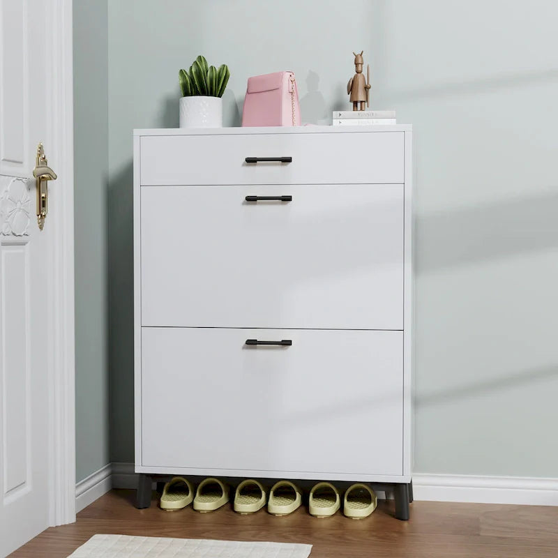 Shoe Storage Cabinet for Entryway, Free Standing Organizer with 2 Flip Drawers, Hidden Shoe Rack for Doorway Hallway Closet