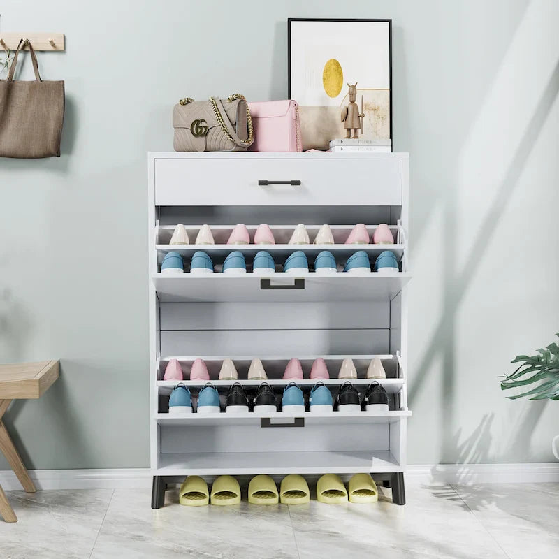 Shoe Storage Cabinet for Entryway, Free Standing Organizer with 2 Flip Drawers, Hidden Shoe Rack for Doorway Hallway Closet