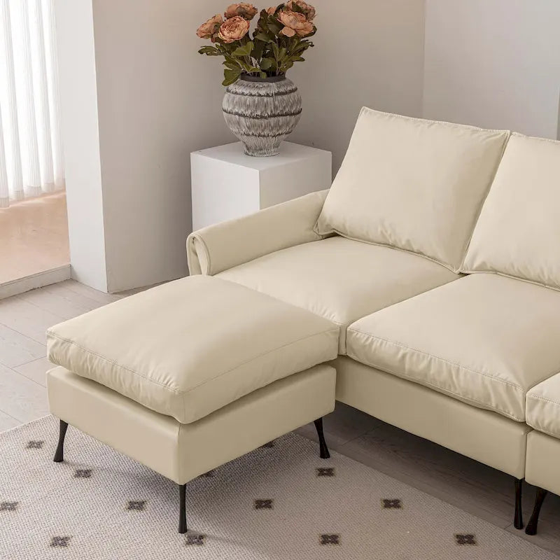 104.5Modern Technical leather L-Shaped Sofa with Ottoman