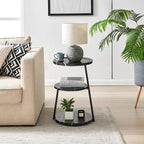 Skylar Round 3-Tier Side Accent Table with Raised Lip Edge Tabletop and Midcentury Modern Metal Asymmetric Pedestal Legs