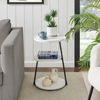 Skylar Round 3-Tier Side Accent Table with Raised Lip Edge Tabletop and Midcentury Modern Metal Asymmetric Pedestal Legs