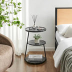 Skylar Round 3-Tier Side Accent Table with Raised Lip Edge Tabletop and Midcentury Modern Metal Asymmetric Pedestal Legs