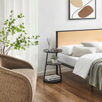 Skylar Round 3-Tier Side Accent Table with Raised Lip Edge Tabletop and Midcentury Modern Metal Asymmetric Pedestal Legs
