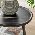 Skylar Round 3-Tier Side Accent Table with Raised Lip Edge Tabletop and Midcentury Modern Metal Asymmetric Pedestal Legs