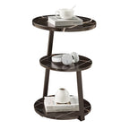 Skylar Round 3-Tier Side Accent Table with Raised Lip Edge Tabletop and Midcentury Modern Metal Asymmetric Pedestal Legs