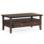 Wyndenhall Normandy SOLID WOOD 48 inch Wide Rectangle Transitional Coffee Table with Drawer in Brunette Brown