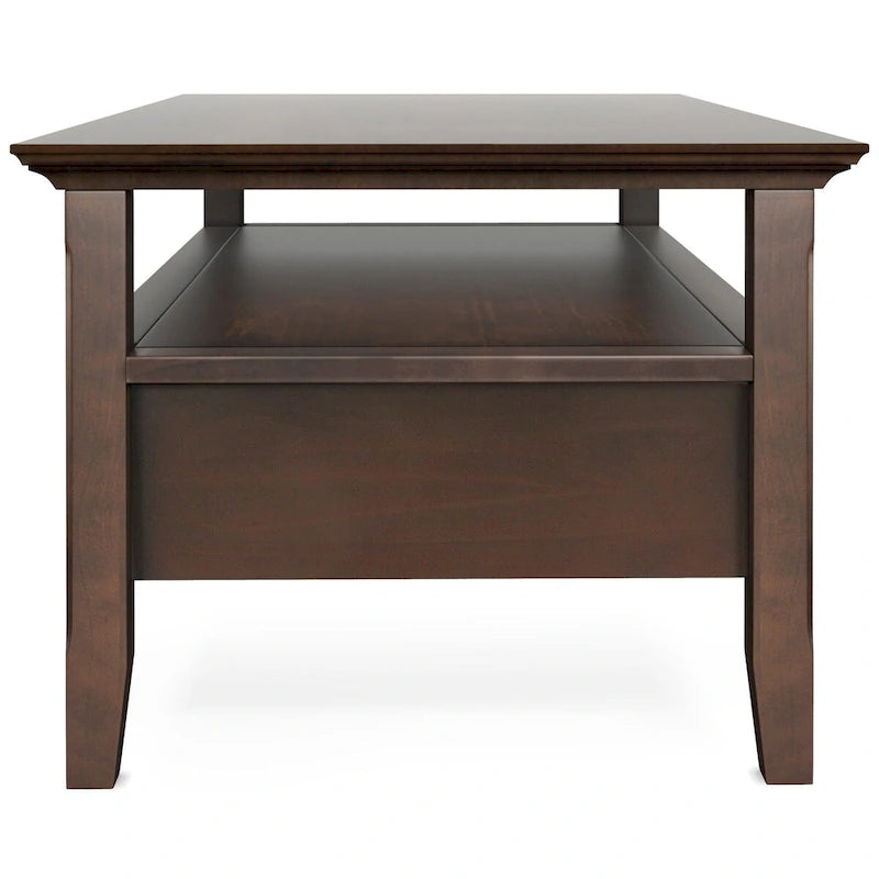 Wyndenhall Normandy SOLID WOOD 48 inch Wide Rectangle Transitional Coffee Table with Drawer in Brunette Brown