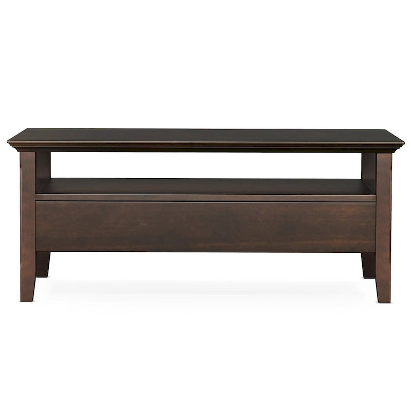 Wyndenhall Normandy SOLID WOOD 48 inch Wide Rectangle Transitional Coffee Table with Drawer in Brunette Brown