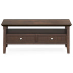 Wyndenhall Normandy SOLID WOOD 48 inch Wide Rectangle Transitional Coffee Table with Drawer in Brunette Brown