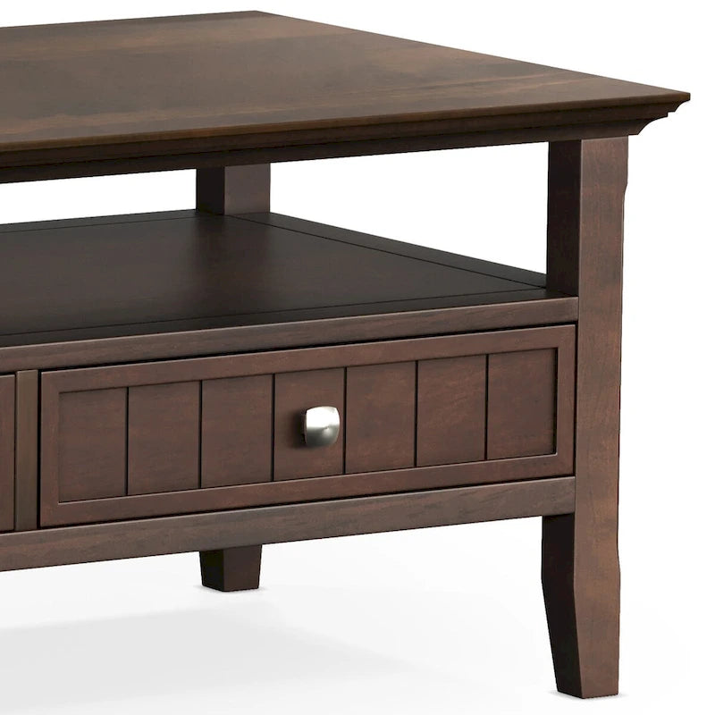 Wyndenhall Normandy SOLID WOOD 48 inch Wide Rectangle Transitional Coffee Table with Drawer in Brunette Brown