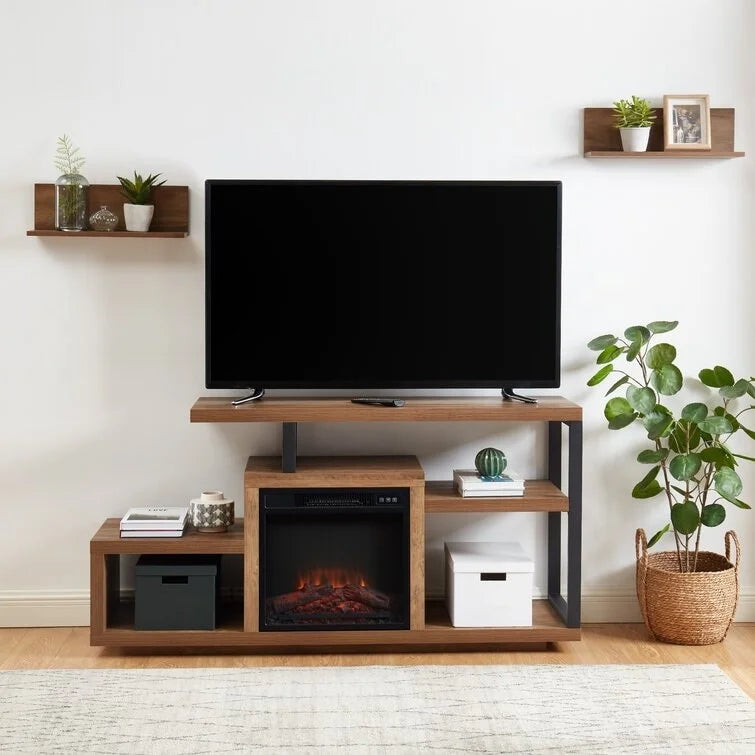 Wood TV Stand Classic Entertainment Center Media Console up to 55 with Electric Fireplace